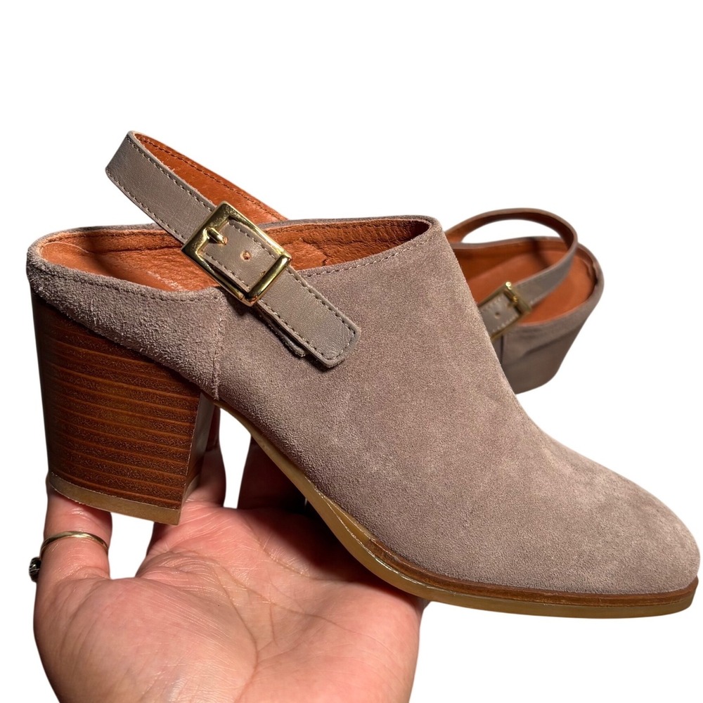 Natalia Blanco‎ Suede Slingback Block Heel Mules Taupe Size 36 Made in Spain